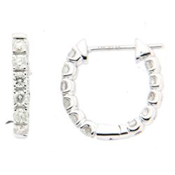 14KT White Gold Ladies Diamond Hoop Earrings -# 9432