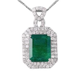 14KT White Gold Emerald & Diamond Necklace -# 1533