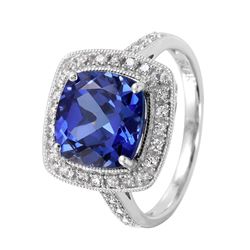 14KT White Gold Tanzanite & Diamond Ring -# 28