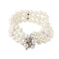 14KT White Gold Pearl and Diamond Bracelet -# 532