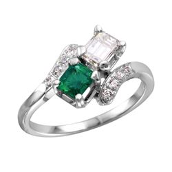 14KT White Gold Emerald & Diamond Ring -# 1675