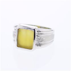 18KT White Gold Mens Diamond and Gemstone Men's Ring  -# 9463