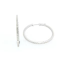 14KT White Gold Ladies Diamond Hoop Earrings -# 9427