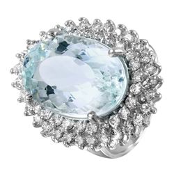 14KT White Gold Aquamarine & Diamond Ring -# 1487