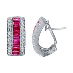 14KT White Gold Ladies Diamond and Gemstone Earrings -# 9345