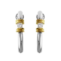 18KT Two Tone Gold Diamond Hoop Earrings -# 2124