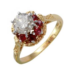 14KT Yellow Gold Diamond & Ruby Engagement Ring -# 2319