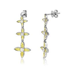 14KT Two Tone Gold Flower Dangle Earrings -# 6568