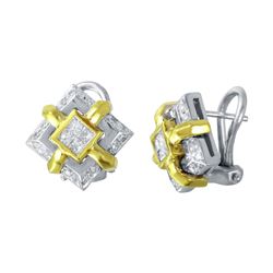 18KT Two Tone Gold  Ladies Diamond Earrings -# 9563