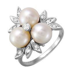14KT White Gold Pearl & Diamond Ring -# 1891