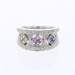 14KT White Gold Ladies Diamond and Gemstone Ring -# 9027