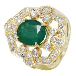 14KT Yellow Gold Emerald & Diamond Ring -# 1493