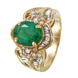 14KT Yellow Gold Emerald & Diamond Ring -# 1267