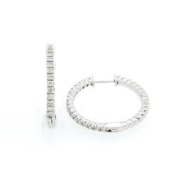 14KT White Gold Ladies Diamond Hoop Earrings -# 9112