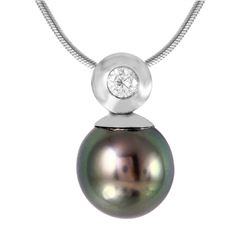 14KT White Gold Diamond & Pearl Necklace  -# 1854