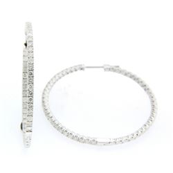 14KT White Gold Ladies Diamond Hoop Earrings -# 10082