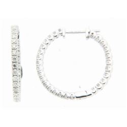 14KT White Gold Ladies Diamond Hoop Earrings -# 9515