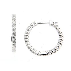 14KT White Gold Ladies Diamond Hoop Earrings -# 9485