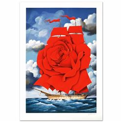 Red Rose Ship Limited Edition Hand Pulled Original Lithograph by Rafal Olbinski, Numbered and Hand S