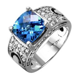 14KT White Gold Topaz & Diamond Ring -# 2096