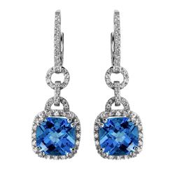 14KT White Gold Topaz & Diamond Earrings -# 2087