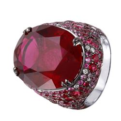 18KT Gold Rubellite, Sapphire & Diamond Ring -# 894