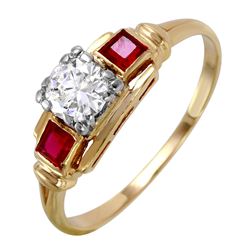 14KT Yellow Gold Diamond & Ruby Engagement Ring -# 152