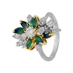 14KT Two Tone Gold Emerald and Diamond Ring -# 111