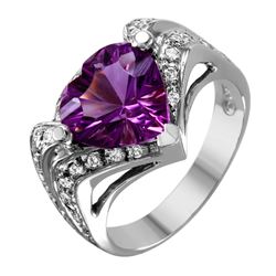 14KT White Gold Amethyst & Diamond Ring -# 2092