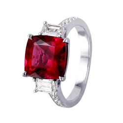 18KT White Gold Rubellite & Diamond Ring -# 885