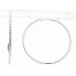 14KT White Gold Ladies Diamond Hoop Earrings -# 9752