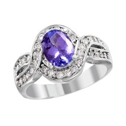 18KT White Gold Tanzanite and Diamond Ring -# 2002