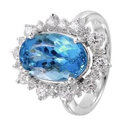 14KT White Gold Aquamarine & Diamond Ring -# 1366
