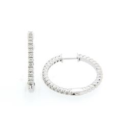 14KT White Gold Ladies Diamond Hoop Earrings -# 9118