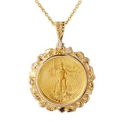 14KT Yellow Gold Diamond Coin Necklace -# 1885