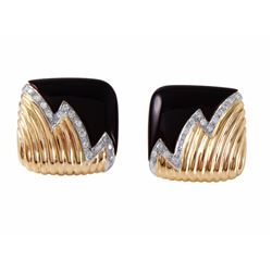 14KT Yellow Gold Diamond Onyx Earrings -# 364