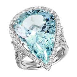 18KT White Gold Aquamarine & Diamond Ring -# 1689