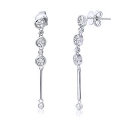 14KT White Gold Diamond Linear Earrings -# 6552