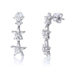 14KT White Gold Diamond Star Earrings -# 6587-1