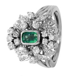 14KT White Gold Diamond and Emerald Ring -# 385