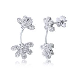 14KT White Gold Diamond Flower Earrings -# 6607-1
