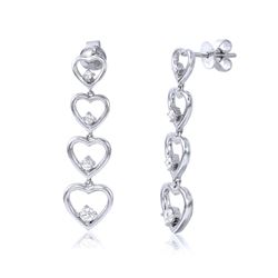 14KT White Gold Diamond Heart Earrings -# 6569