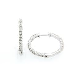 14KT White Gold Ladies Diamond Hoop Earrings -# 9116