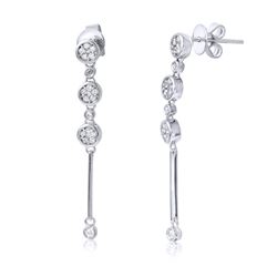 14KT White Gold Diamond Linear Earrings -# 6552-1