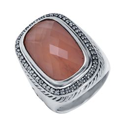 David Yurman Silver Rose Quartz Diamond Ring -# 497