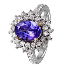 14KT Two Tone Gold Tanzanite & Diamond Ring -# 1485