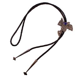 Silver Saddle Diamond Lapis Bolo Tie -# 1209