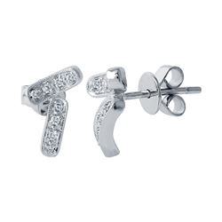 14KT White Gold Initial "T" Diamond Studs -# 6611-1