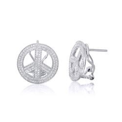 14KT White Gold Diamond Peace Sign Studs -# 6551-1