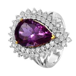 14KT Two Tone Gold Amethyst & Diamond Ring -# 1528